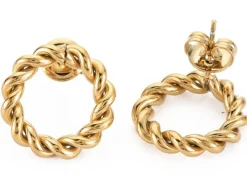 Paire de boucles d'oreilles puces - Rond torsadé - Doré à l'or fin 14k - 16 mm