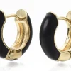 Paire de boucles d'oreilles créoles émaillées - Noir - 14 mm