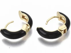 Paire de boucles d'oreilles créoles émaillées - Noir - 14 mm