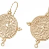 Paire de boucles d'oreilles pendantes avec médaillon - doré à l'or fin 18K