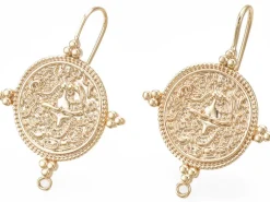 Paire de boucles d'oreilles pendantes avec médaillon - doré à l'or fin 18K