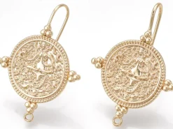 Paire de boucles d'oreilles pendantes avec médaillon - doré à l'or fin 18K