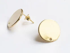 Paire de boucles d'oreilles puces 18K - doré à l'or fin - 15 mm