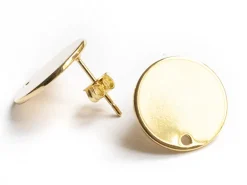 Paire de boucles d'oreilles puces 18K - doré à l'or fin - 15 mm