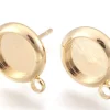 Paire de boucles d'oreilles pour cabochons ronds - doré à l'or fin 18k - 8 mm