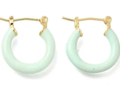 Paire de boucles d'oreilles créoles émaillées - Vert d'eau - 20 mm