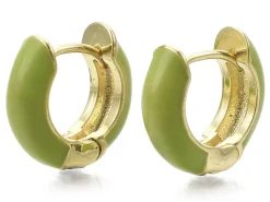 Paire de boucles d'oreilles huggie - Émaillé et doré à l'or fin - Vert