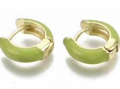 Paire de boucles d'oreilles huggie - Émaillé et doré à l'or fin - Vert