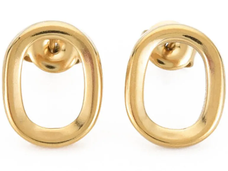 Paire de boucles d'oreilles puces - Ovale - Doré à l'or fin 14k - 15 x 12 mm