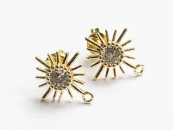 Paire de boucles d'oreilles soleil - doré à l'or fin 18K - 14 mm