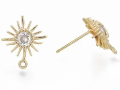 Paire de boucles d'oreilles soleil - doré à l'or fin 18K - 14 mm