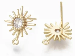 Paire de boucles d'oreilles soleil - doré à l'or fin 18K - 14 mm