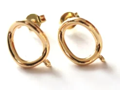 Paire de boulcles d'oreilles cercle - doré à l'or fin 18K - 13 mm