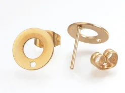 Paire de clous d'oreilles donut avec trou - Doré - 10 mm