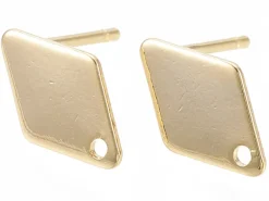 Paire de puces d'oreilles losange - doré a l'or fin 18K - 11 x 7 mm