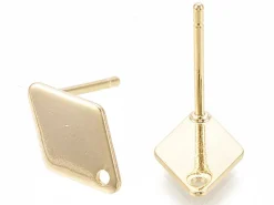 Paire de puces d'oreilles losange - doré a l'or fin 18K - 11 x 7 mm