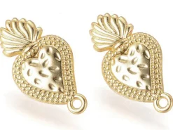 Paire de puces d'oreilles - Cœur ex voeto - Doré - 25 x 13 mm