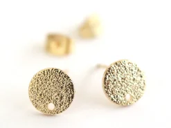 Paire de puces d'oreilles avec plateau pampille - dorée à l'or fin 18K