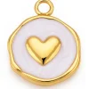 Pendentif cœur émaillé blanc en acier inoxydable 304 plaqué or 18 K