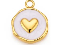Pendentif cœur émaillé blanc en acier inoxydable 304 plaqué or 18 K