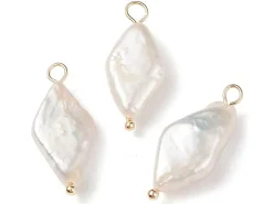 Pendentif losange en perle de culture - Doré à l'or fin 18K - 23 x 10 mm