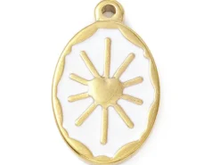 Pendentif émaillé en acier inoxydable doré - Soleil blanc- 23 x 14 mm