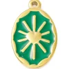Pendentif émaillé vert - Soleil ovale - 23 x 14 mm - doré et acier inox