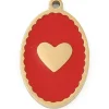 Pendentif ovale cœur émaillé rouge plaqué or 18K