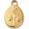 Pendentif ovale en acier inoxydable 304 avec charm fleur – Plaqué or 18K