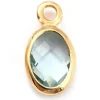 Pendentif ovale serti en verre à facettes - doré à l'or fin 18K - 9 mm - Bleu vert d'eau