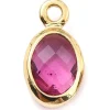 Pendentif ovale serti en verre à facettes - doré à l'or fin 18K - 9 mm - Rose fuchsia
