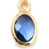Pendentif ovale serti en verre à facettes - Doré à l'or fin 18K - 9 mm - Bleu