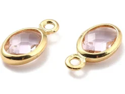 Pendentif ovale serti en verre à facettes - Doré à l'or fin 18K - 9 mm - Rose