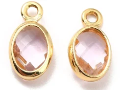 Pendentif ovale serti en verre à facettes - Doré à l'or fin 18K - 9 mm - Rose