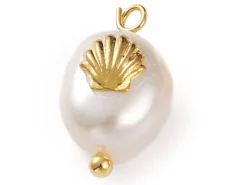 Pendentif perle de culture - Avec décoration coquillage doré - 13 x 9 mm