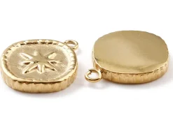 Pendentif rond avec étoile du nord - 17 x 13 mm - doré à l'or fin 24K