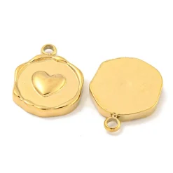 Pendentif rond plat avec cœur en acier inoxydable 304 plaqué or 18K