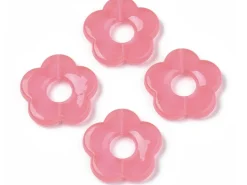 Perle fleur en acrylique rose - 26 mm