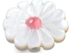 Perle pâquerette à cœur émaillé corail - 12 mm