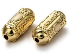 Perle rectangulaire style oriental blanc - Doré à l'or fin 18k - 19 mm