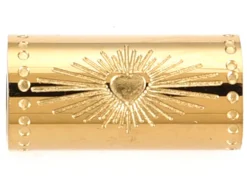 Perle talisman - Colonne avec cœur - Doré à l'or fin 14 K - 12 mm