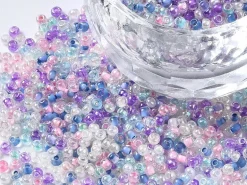 Perles de rocailles transparentes en tube - Mélange arc-en-ciel bleu et parme - 2 mm