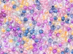 Perles de rocailles transparentes en tube - Mélange arc-en-ciel parme rosé - 2 mm