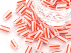 Perles tubes bugles - Rayures rouges - 8 mm - 10 g