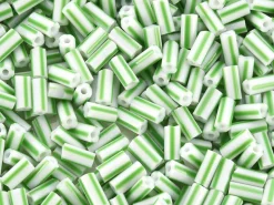 Perles tubes bugles - Rayures vertes - 8 mm - 10 g