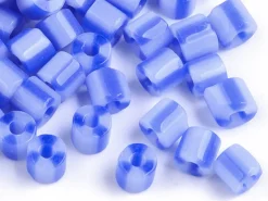 Perles tubes bugles - Rayures bleues - 7 mm - 10 g