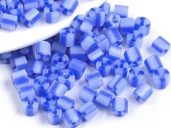 Perles tubes bugles - Rayures bleues - 7 mm - 10 g