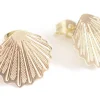 Puce d'oreille coquillage filigrane en laiton avec anneau - laiton doré à l'or fin 24K