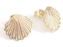 Puce d'oreille coquillage filigrane en laiton avec anneau - laiton doré à l'or fin 24K