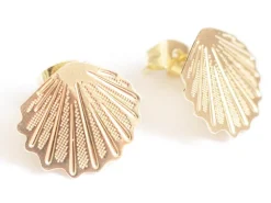 Puce d'oreille coquillage filigrane en laiton avec anneau - laiton doré à l'or fin 24K